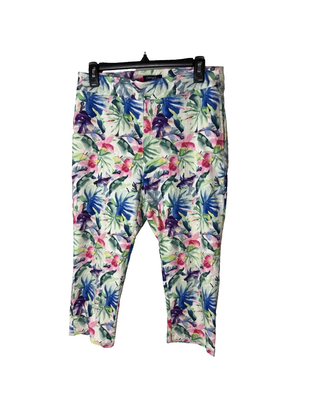 Casey Key Crop Capri Pants Size Medium Tropical Floral Pull On Stretch Elastic